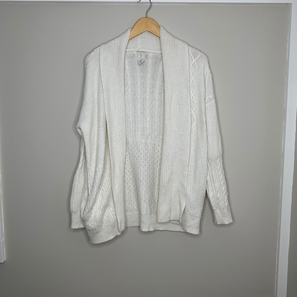 Joie Cream Cable Knit Open Front Cardigan Sweater Pockets Womens Size M - Picture 1 of 8